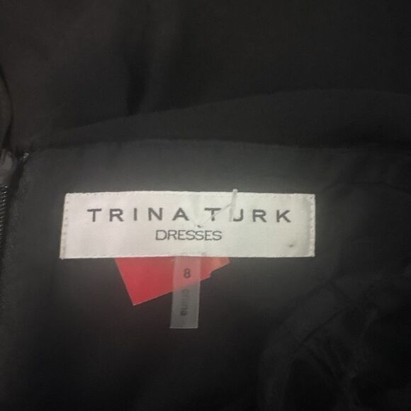 Trina Turk Black 100% Silk Ostrich Feather Trim Dress 8 - Picture 11 of 11